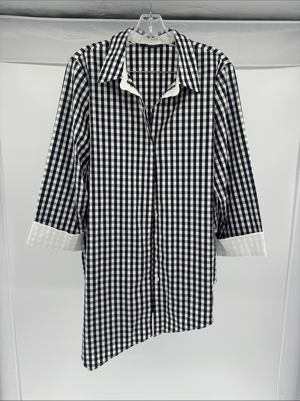 Lafayette 148 New York Black & White Gingham Button-Down Shirt